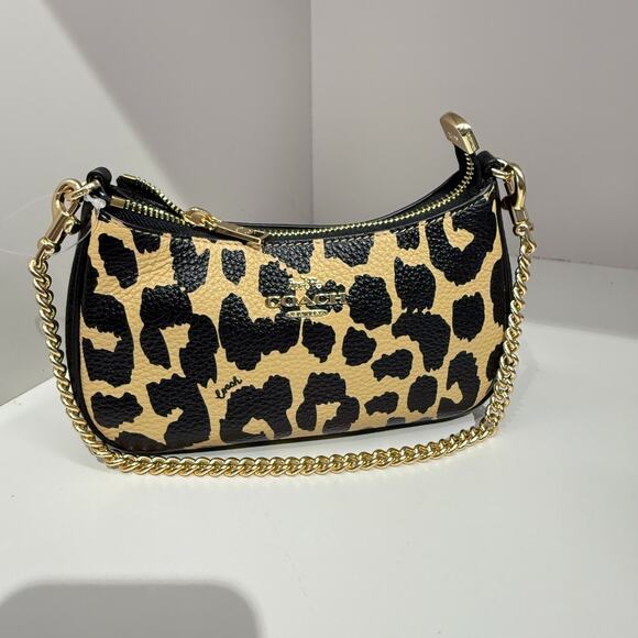 Coach Teri Mini Crossbody Bag With Leopard Print CBG65 Gold/Leopard Multi - Picture 7 of 11